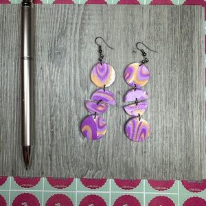 Polymer Clay Purple and Orange Dangle Earrings
